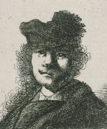 <span class="numbwork">0006</span > <span class="bullwork">•</span > Rembrandt con sombrero forrado y traje negro