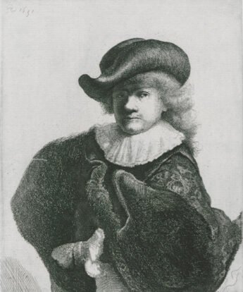 <span class="numbwork">0007</span > <span class="bullwork">•</span > Rembrandt con sombrero redondo y capa bordada