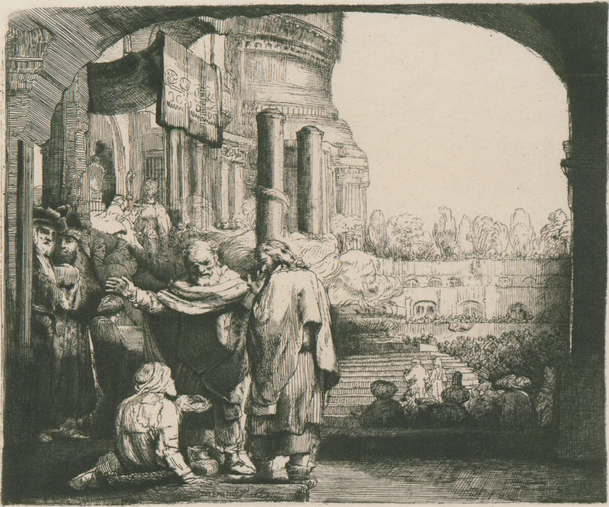 <span class="numbwork">0082</span > <span class="bullwork">•</span > San Pedro y San Juan en la puerta del templo sanando al paralítico
