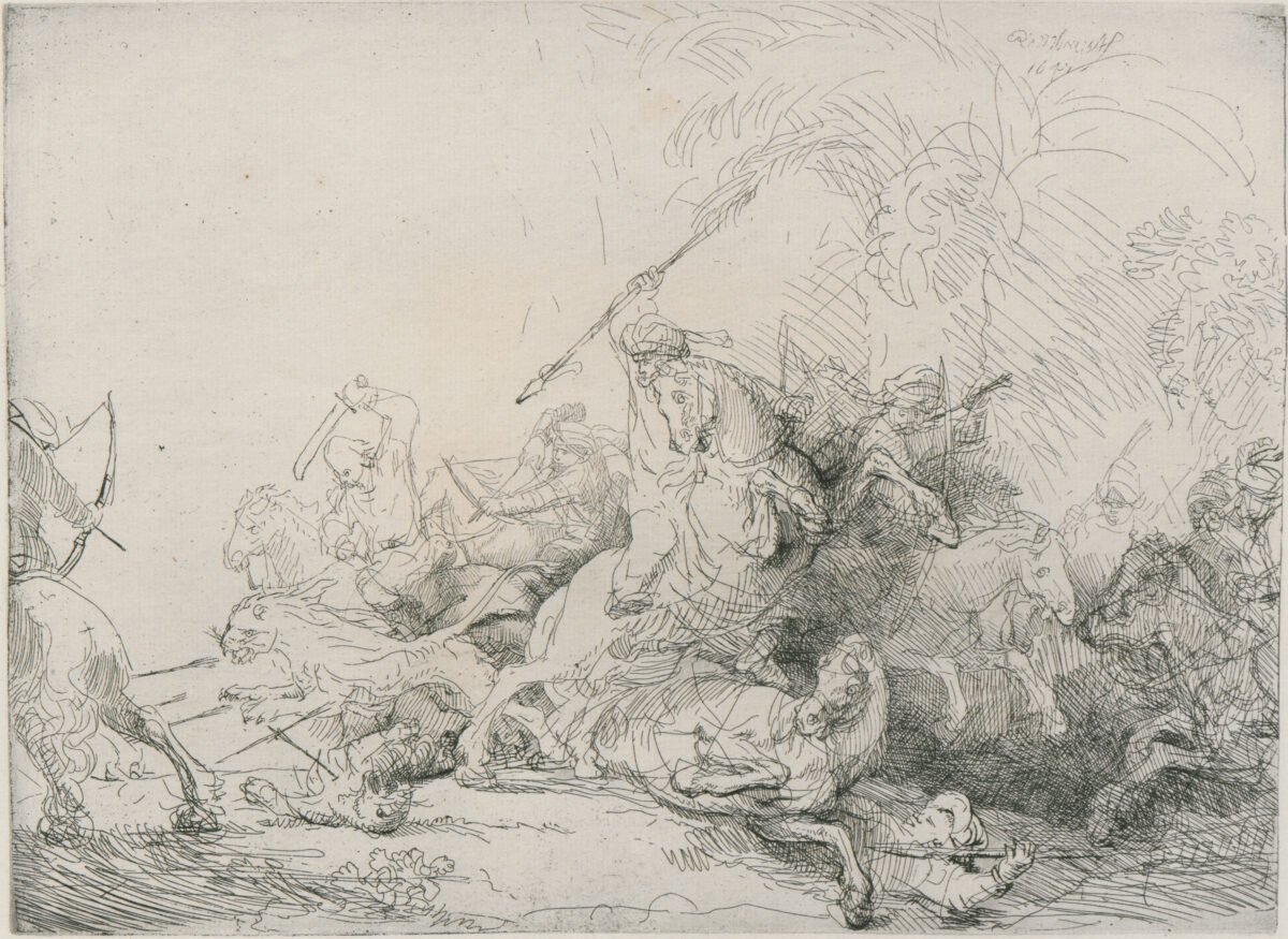 <span class="numbwork">0099</span > <span class="bullwork">•</span > La caza de leones (placa grande)