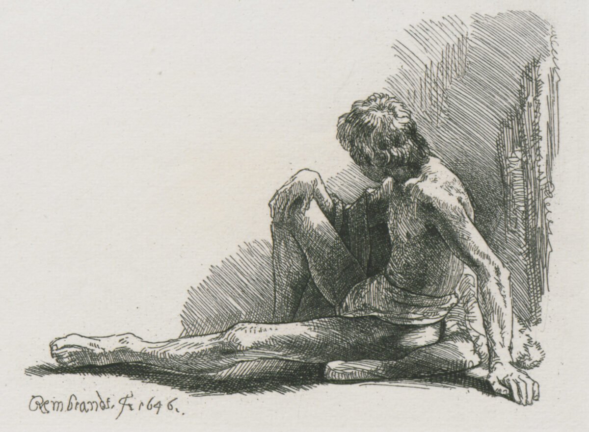 <span class="numbwork">0170</span > <span class="bullwork">•</span >  Hombre desnudo sentado con la pierna extendida