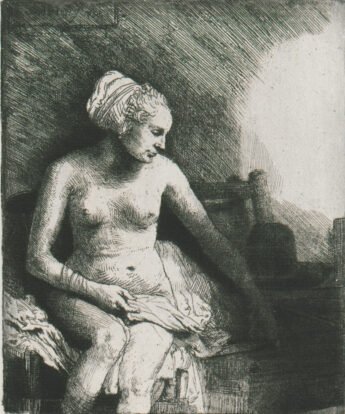<span class="numbwork">0173</span > <span class="bullwork">•</span >  Mujer en el baño con un sombrero a su lado