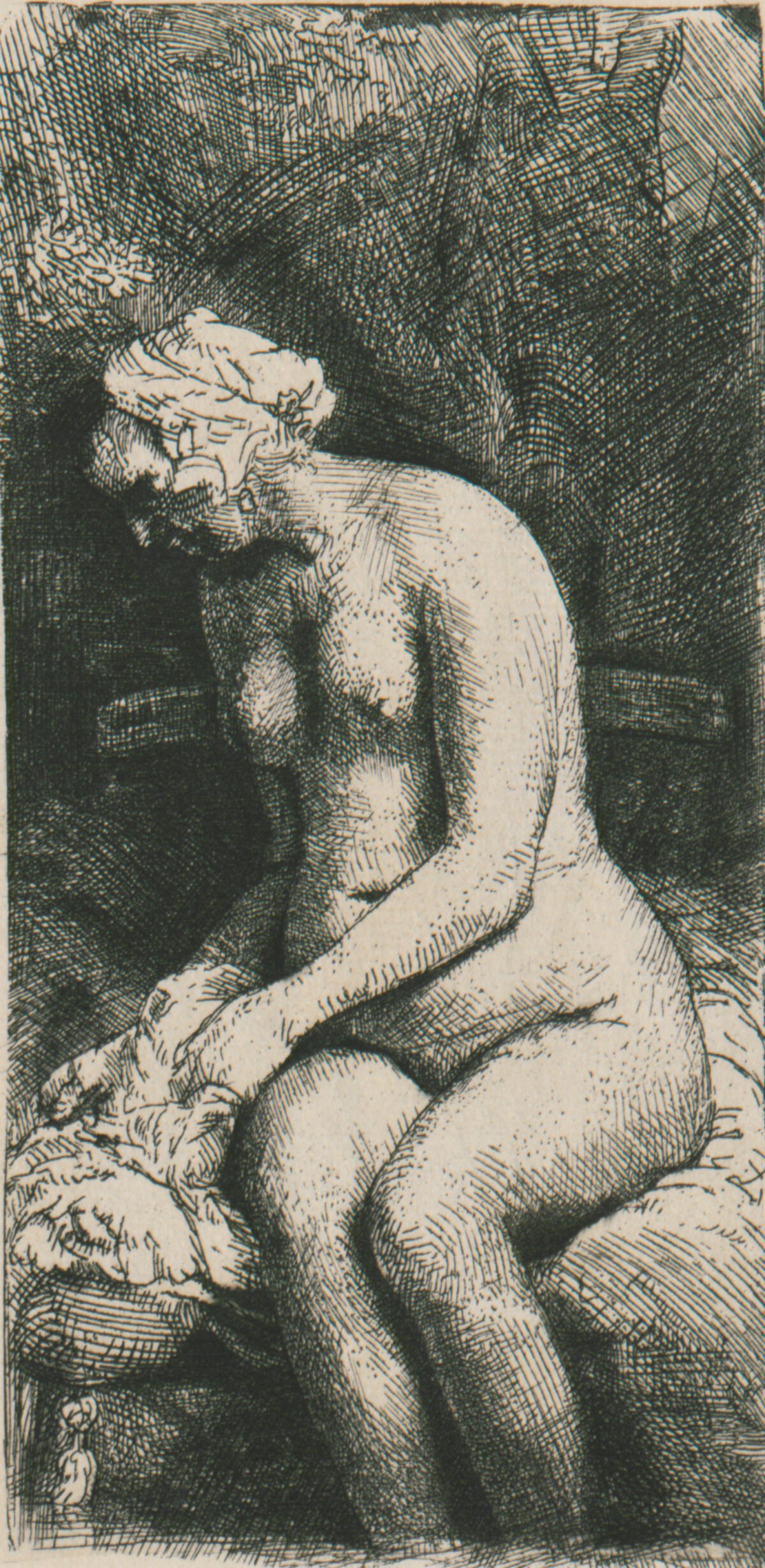 <span class="numbwork">0174</span > <span class="bullwork">•</span >  Mujer desnuda bañando sus pies en un arroyo
