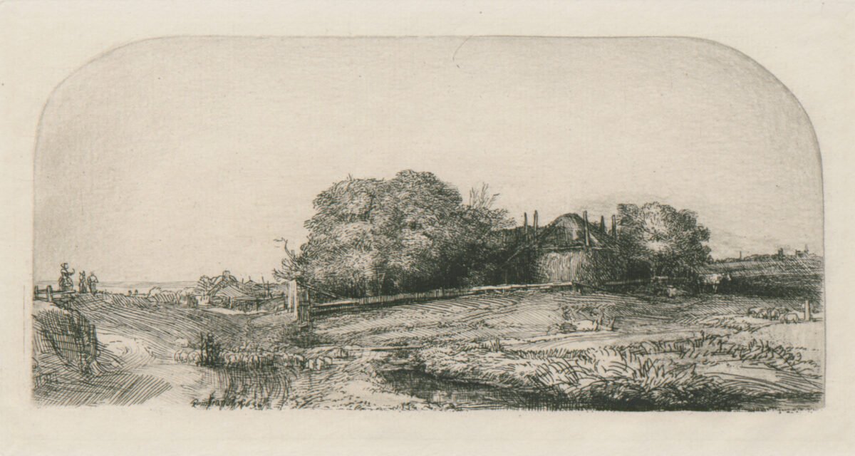 <span class="numbwork">0189</span > <span class="bullwork">•</span >  Paisaje con un granero de heno y un rebaño de ovejas