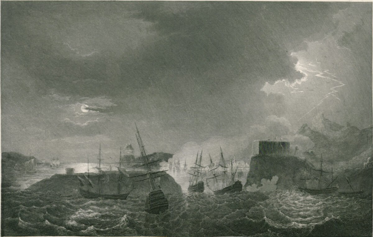 <span class="numbwork">1018</span > <span class="bullwork">•</span > Batalla de Río de Janeiro (buques franceses entrando al puerto)