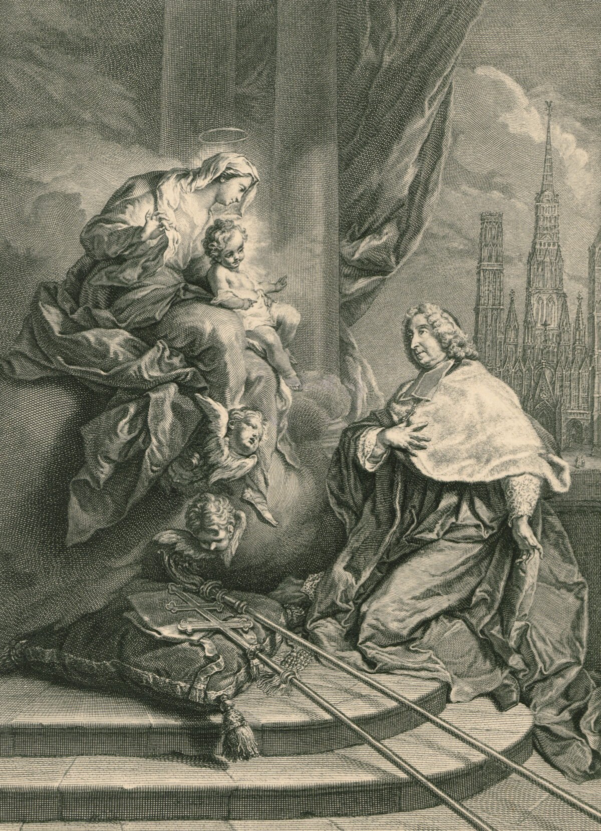 <span class="numbwork">1022</span > <span class="bullwork">•</span > Louis de La Vergne de Tressan (Arzobispo de Rouen) adorando a la Virgen