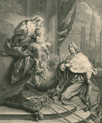 <span class="numbwork">1022</span > <span class="bullwork">•</span > Louis de La Vergne de Tressan (Arzobispo de Rouen) adorando a la Virgen