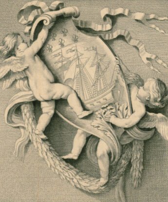 <span class="numbwork">1024</span > <span class="bullwork">•</span > El escudo de armas de la ciudad de París sostenido por dos genio alados