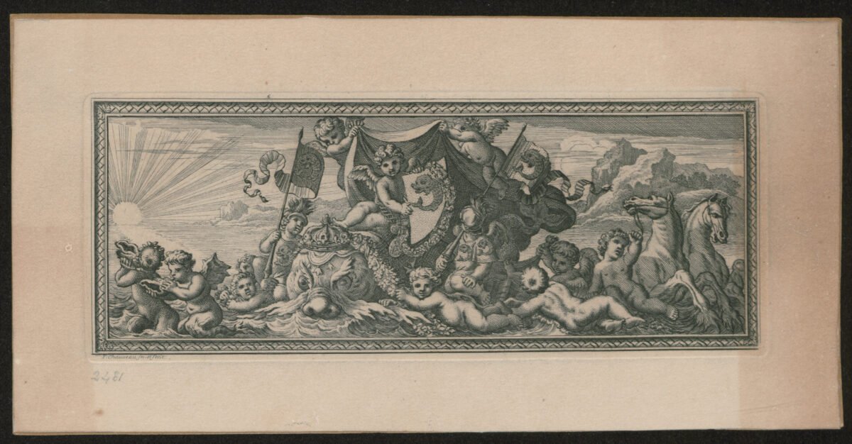 <span class="numbwork">1043</span > <span class="bullwork">•</span > Los amores sobre el agua llevando el escudo de armas del Delfín - Image 2