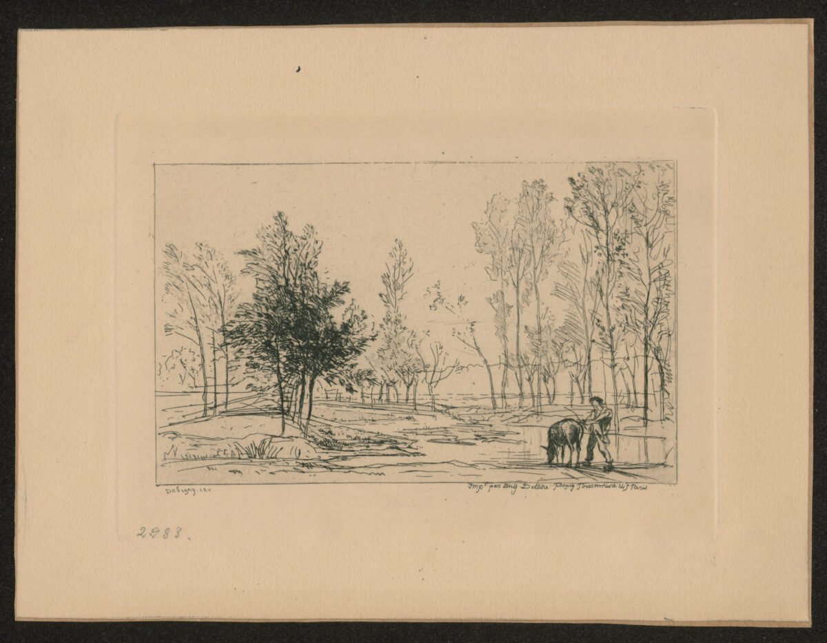 <span class="numbwork">1057</span > <span class="bullwork">•</span > Paisaje con un burro en un abrevadero - Image 2