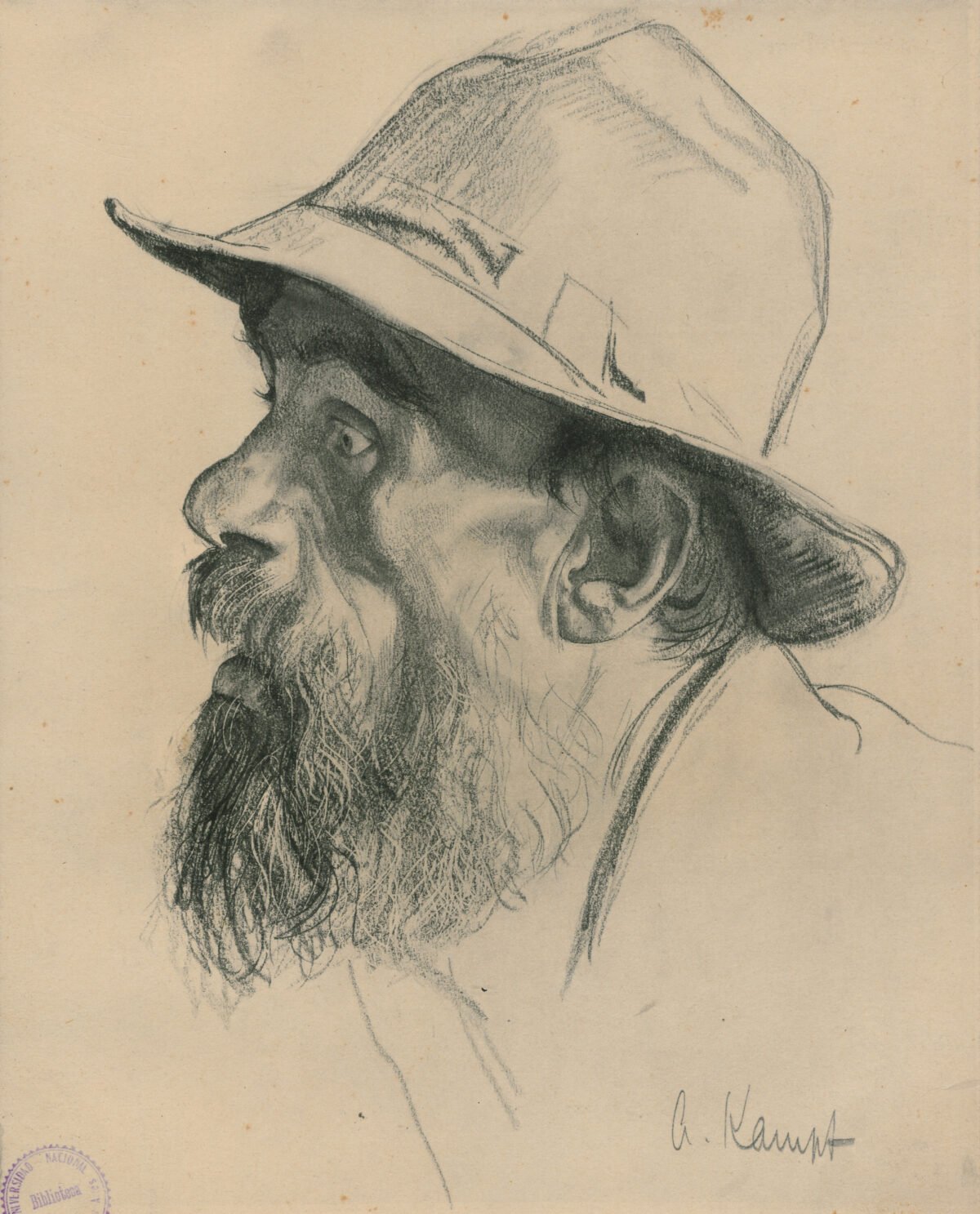 <span class="numbwork">1063</span > <span class="bullwork">•</span > Retrato de perfil de hombre con barba y sombrero