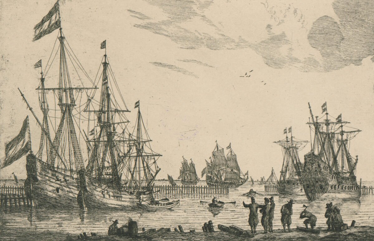 <span class="numbwork">1178</span > <span class="bullwork">•</span > Cuatro veleros navegando detrás de un rompeolas