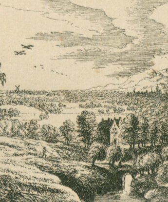 <span class="numbwork">1191</span > <span class="bullwork">•</span > Paisaje con varios hombres cargando palos y un río con un pequeño puente