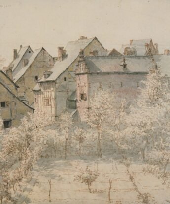 <span class="numbwork">1208</span > <span class="bullwork">•</span > Vista de la parte trasera de casas y patios en Maastricht (Países Bajos)