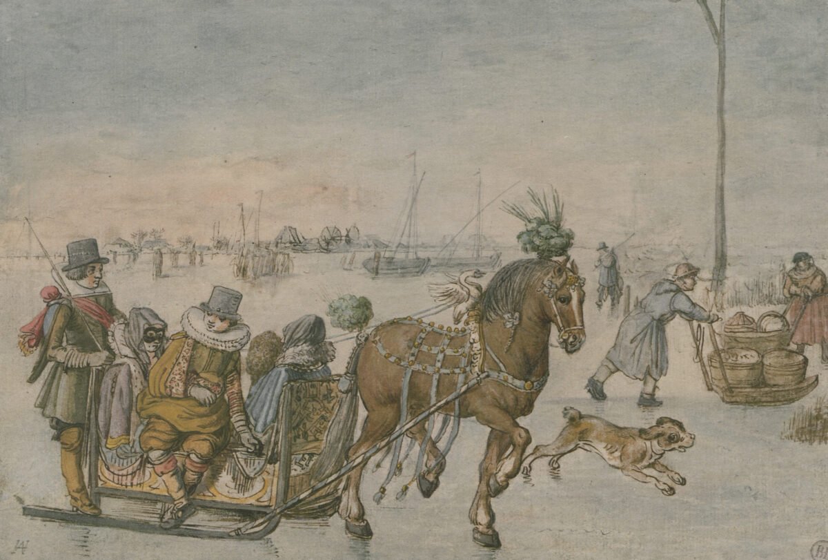 <span class="numbwork">1203</span > <span class="bullwork">•</span > Escena en lago congelado con un trineo tirado por un caballo