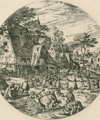<span class="numbwork">1210</span > <span class="bullwork">•</span > Baile de campesinos en una plaza frente a una granja