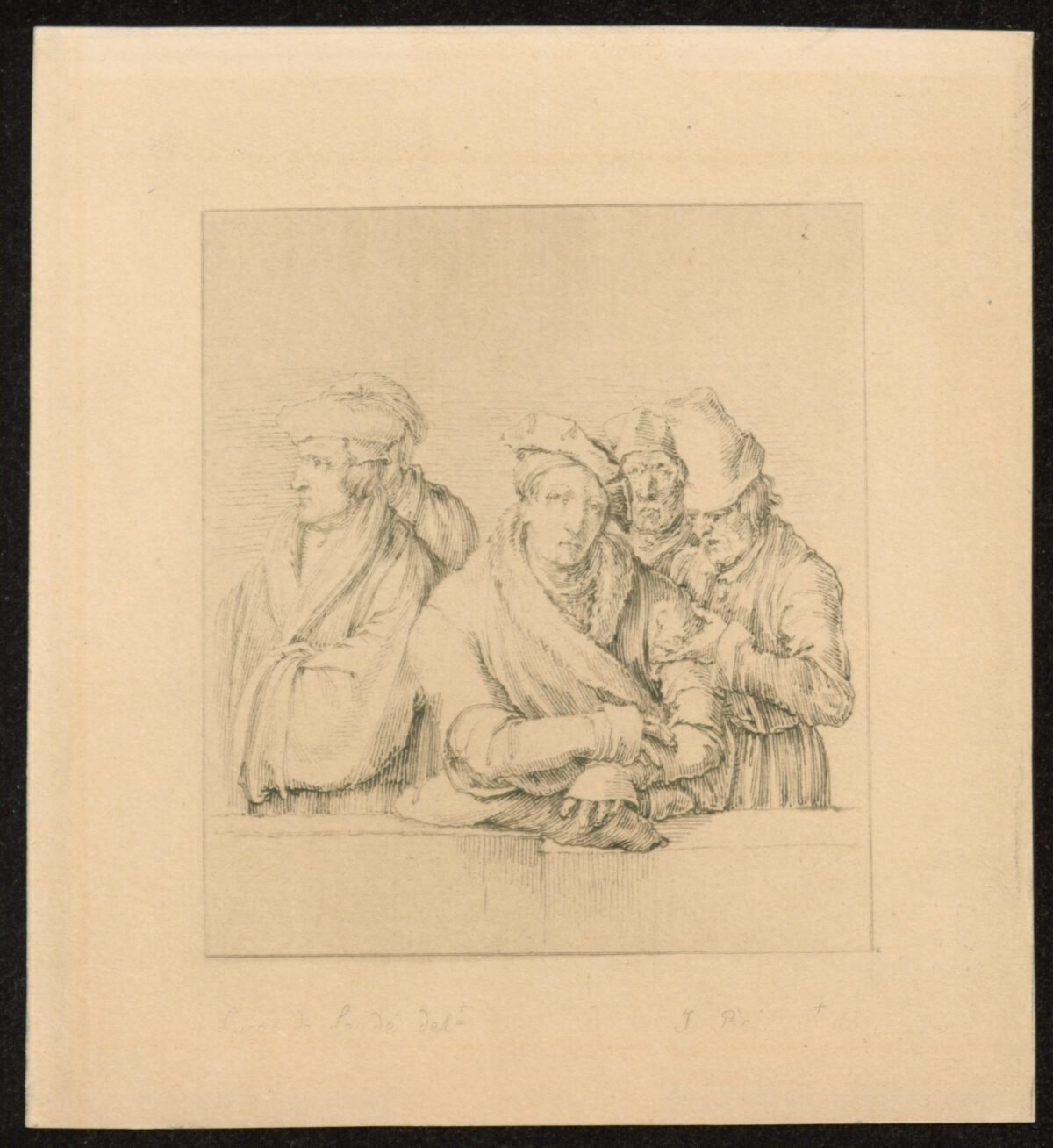 <span class="numbwork">1240</span > <span class="bullwork">•</span > Dibujo de una mujer y cuatro hombres con sombrero - Image 2