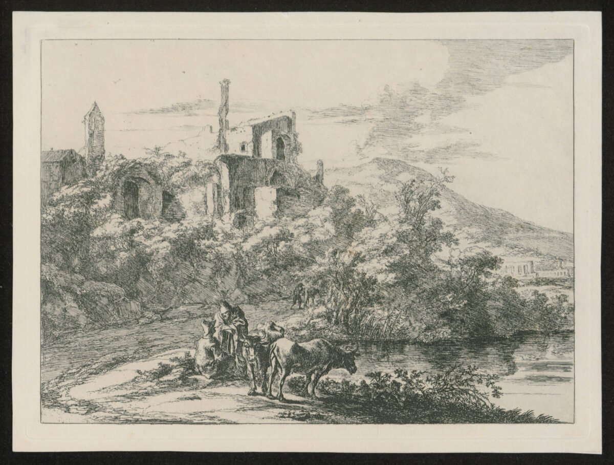 <span class="numbwork">1254</span > <span class="bullwork">•</span > Vista de Tivoli con dos vaqueros y ruinas de la Villa de Adriano al fondo - Image 2