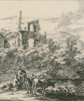 <span class="numbwork">1254</span > <span class="bullwork">•</span > Vista de Tivoli con dos vaqueros y ruinas de la Villa de Adriano al fondo