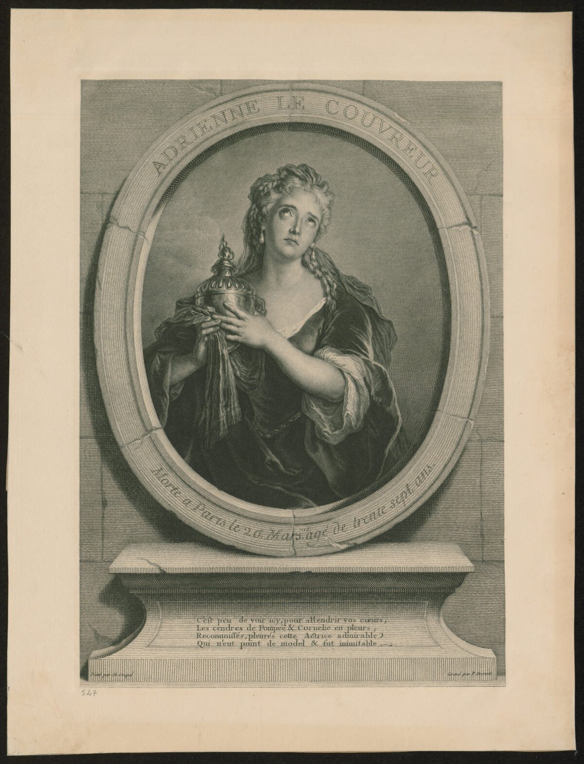 <span class="numbwork">1332</span > <span class="bullwork">•</span > Retrato de Adrienne Lecouvreur como Cornelia en "La Mort de Pompée" de Corneille - Image 2