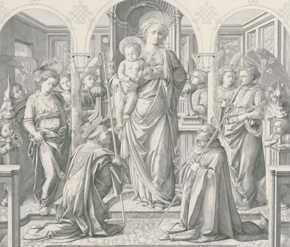 <span class="numbwork">1441</span > <span class="bullwork">•</span > La Virgen y el Niño rodeados de ángeles con San Frediano y San Agustín