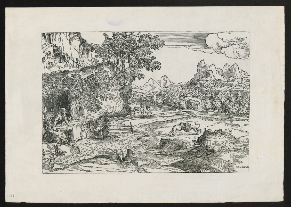 <span class="numbwork">1503</span > <span class="bullwork">•</span > Paisaje con San Jerónimo  mirando hacia el león y el oso peleando - Image 2
