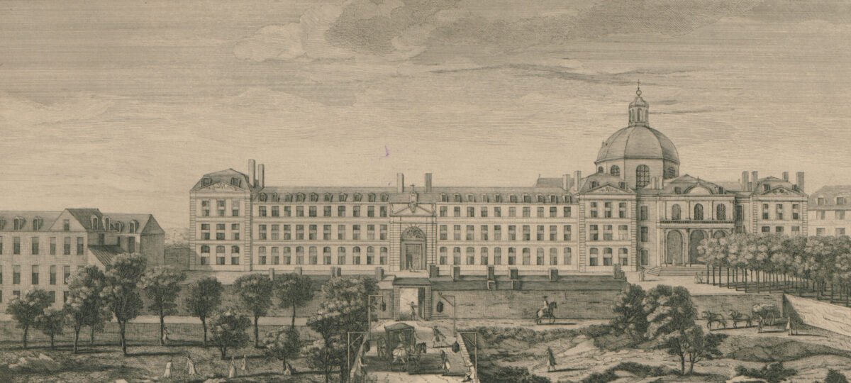 <span class="numbwork">1528</span > <span class="bullwork">•</span > Vista del Hospital Real de La Salpetriere (Hospital General - París)