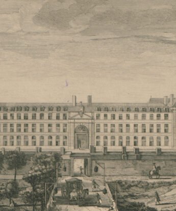 <span class="numbwork">1528</span > <span class="bullwork">•</span > Vista del Hospital Real de La Salpetriere (Hospital General - París)