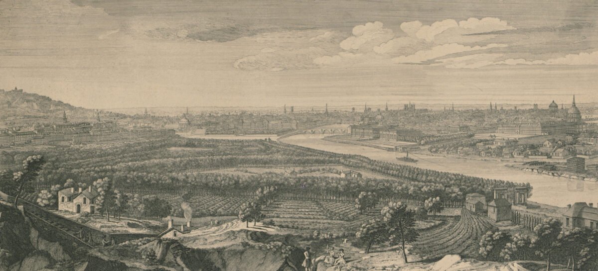 <span class="numbwork">1539</span > <span class="bullwork">•</span > Vista panorámica de París con el Sena en primer plano a la derecha