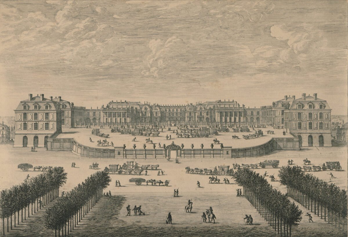 <span class="numbwork">1542</span > <span class="bullwork">•</span > Palacio Real de Versalles desde el centro de la avenida principal
