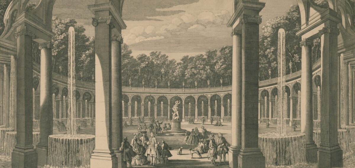 <span class="numbwork">1551</span > <span class="bullwork">•</span > Vista de la arboleda de la columnata en los jardines de Versalles