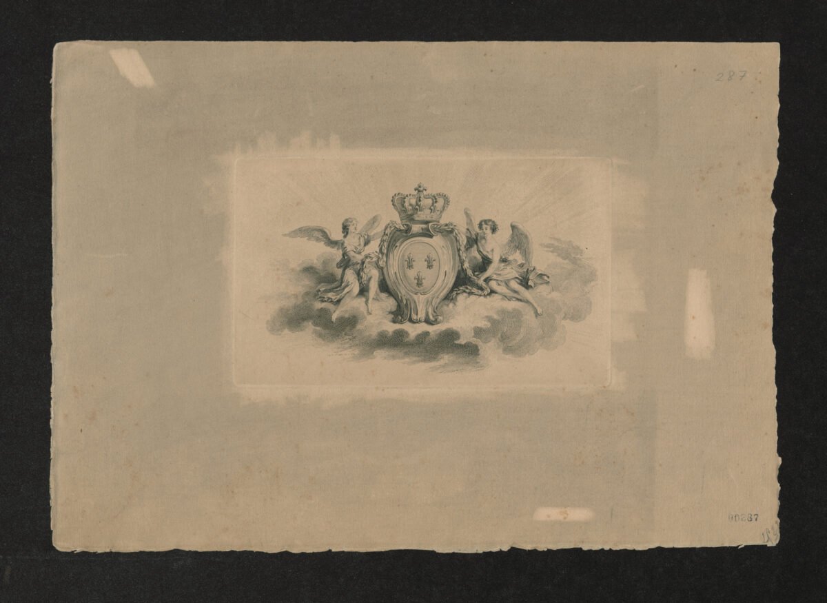 <span class="numbwork">1560</span > <span class="bullwork">•</span > Escudo real de Francia con flores de lis flanqueadas por ángeles - Image 2