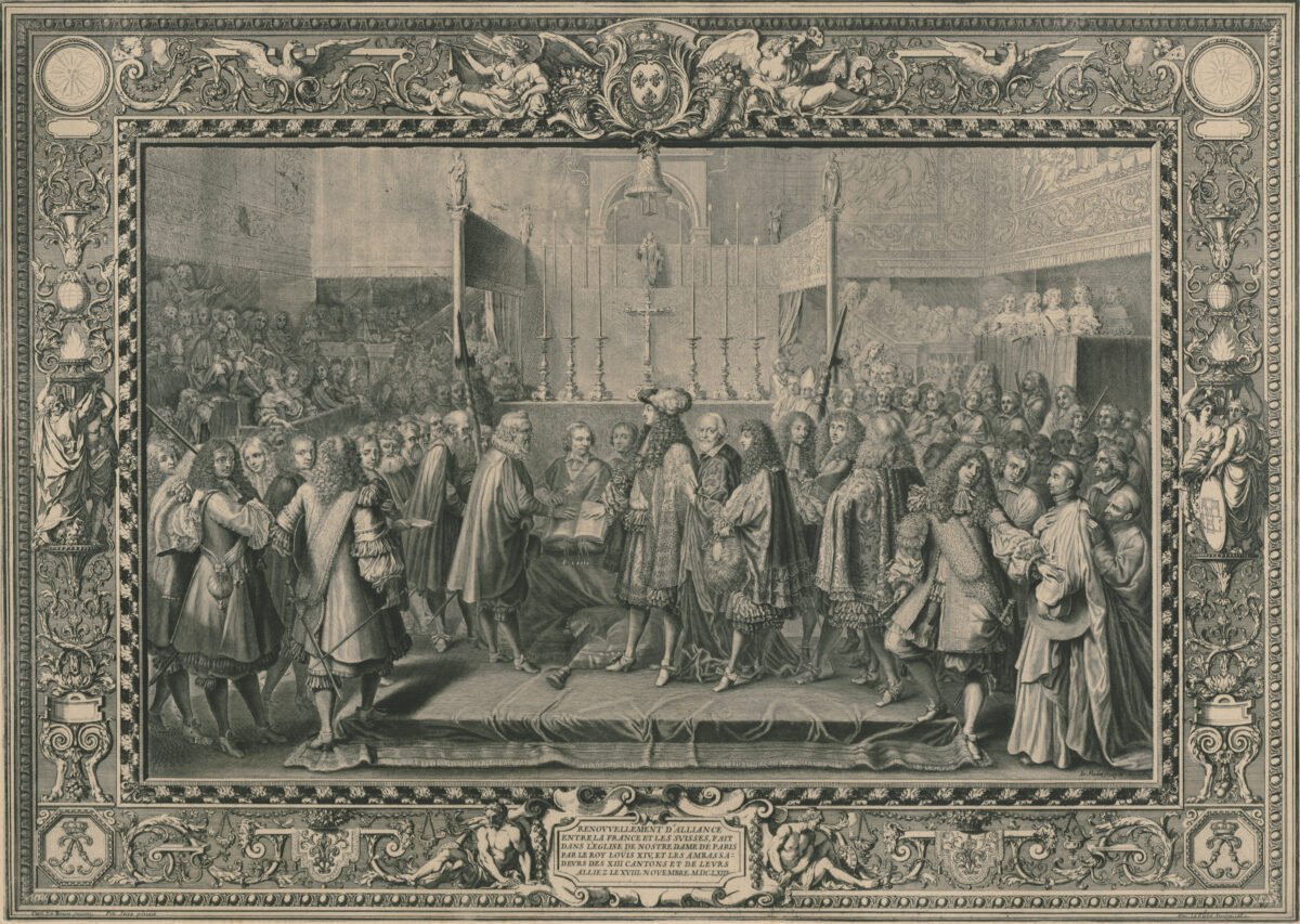 <span class="numbwork">1570</span > <span class="bullwork">•</span > Renovación de la alianza entre Francia y Suiza