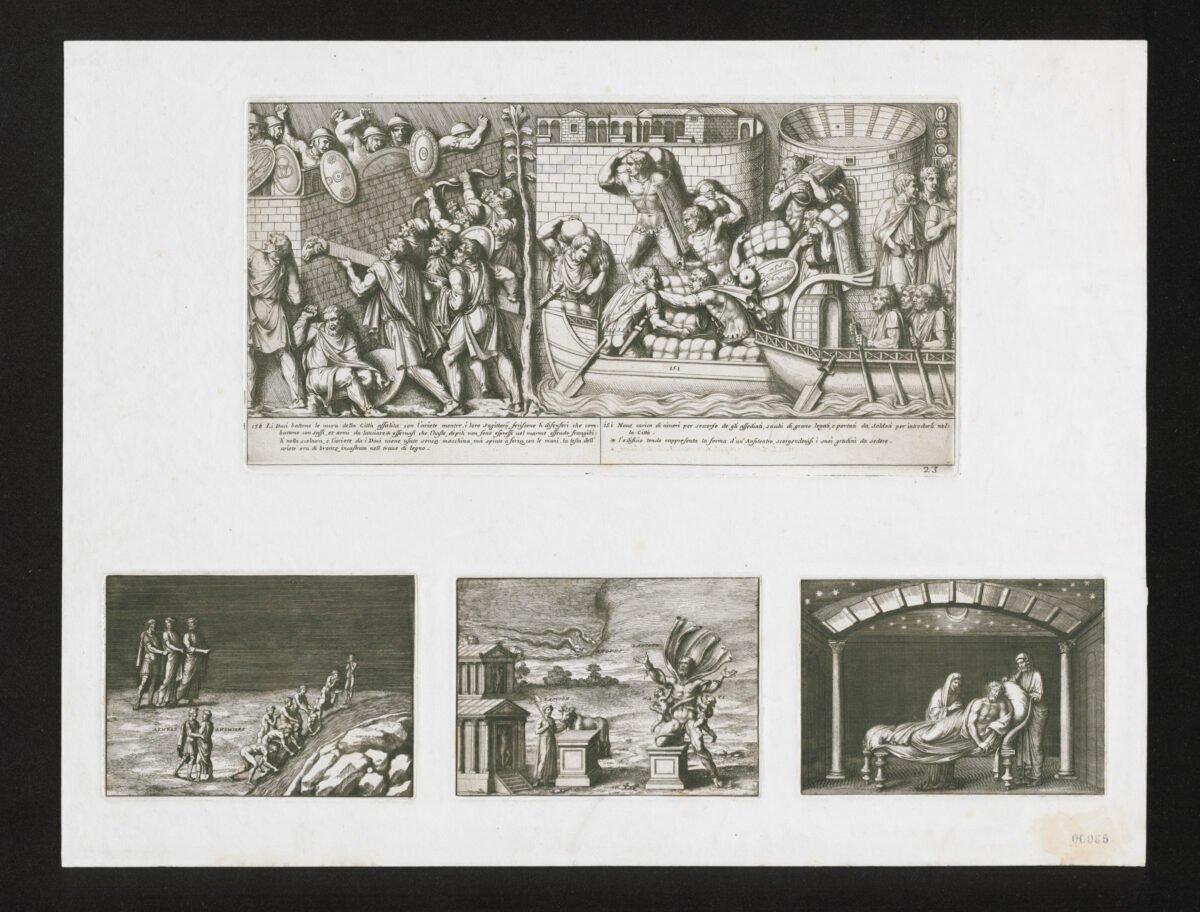 <span class="numbwork">1599</span > <span class="bullwork">•</span > Dacios sitiando una fortaleza romana y romanos trayendo provisiones - Eneas - Laocoonte -  Eneas - Image 2