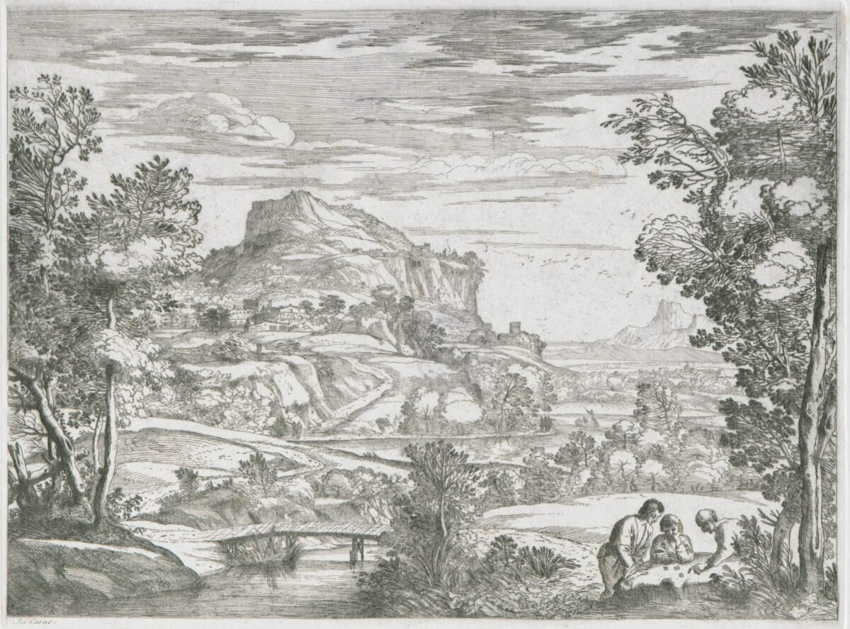 <span class="numbwork">1601</span > <span class="bullwork">•</span > Paisaje con tres hombres jugando con dados - Paisaje con tres hombres caminando - Image 2