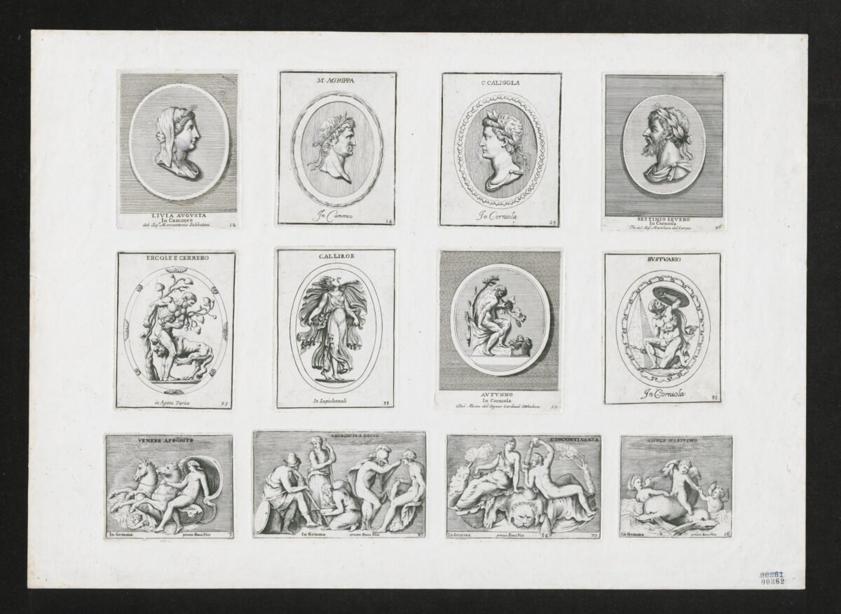 <span class="numbwork">1604</span > <span class="bullwork">•</span > Marco Agripa - Calígula - Septimio Severo - Hércules y el Cancerbero - Calírroe - Otoño - Bustuario - Afrodita - Sacrificio a Baco - Mujer y hombre - Tres cupidos y dos delfines - Image 2
