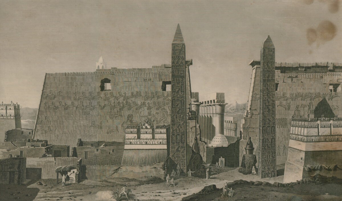 <span class="numbwork">1620</span > <span class="bullwork">•</span > Vista del pilono de Luxor con sus dos grandes obeliscos