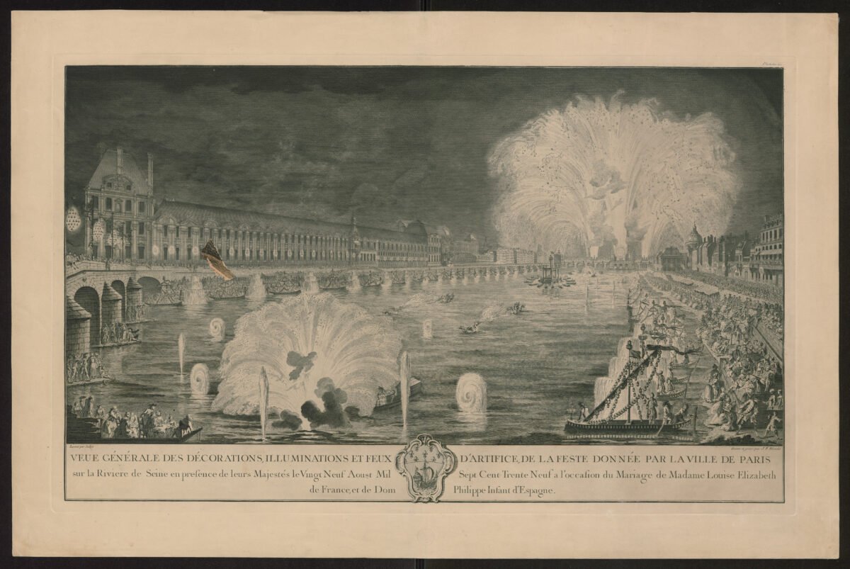 <span class="numbwork">1627</span > <span class="bullwork">•</span > Vista del Sena, iluminada por los fuegos artificiales  con motivo del matrimonio de Luisa Isabel de Francia con Felipe de España - Image 2
