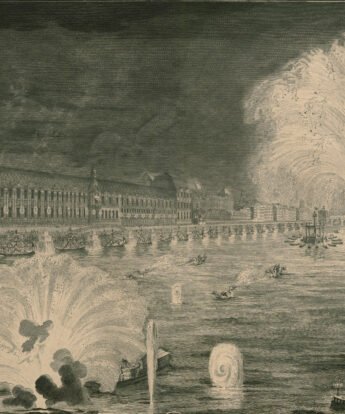 <span class="numbwork">1627</span > <span class="bullwork">•</span > Vista del Sena, iluminada por los fuegos artificiales  con motivo del matrimonio de Luisa Isabel de Francia con Felipe de España