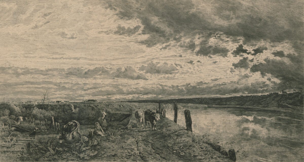 <span class="numbwork">1628</span > <span class="bullwork">•</span > Atardecer en un puerto del río Sena