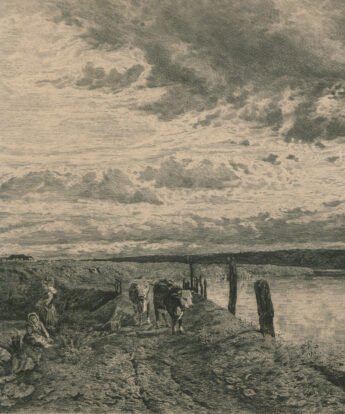 <span class="numbwork">1628</span > <span class="bullwork">•</span > Atardecer en un puerto del río Sena