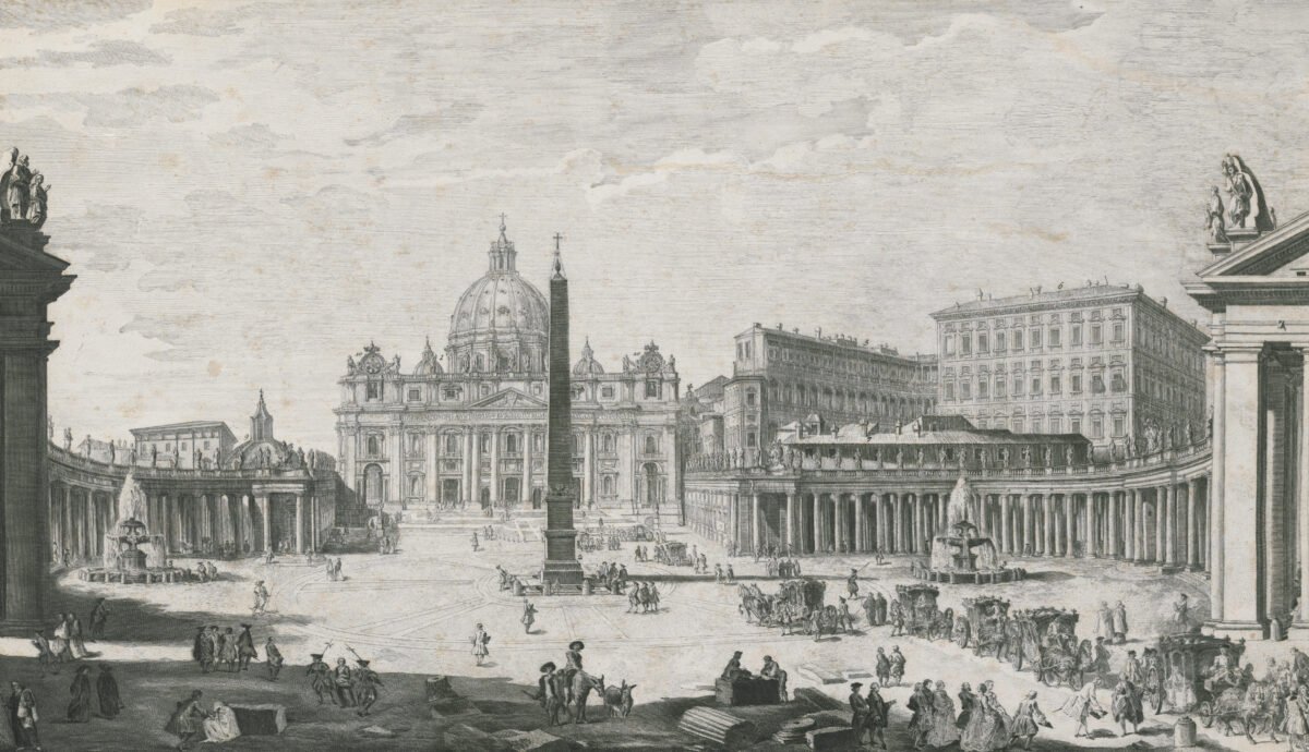 <span class="numbwork">1646</span > <span class="bullwork">•</span > Vista completa de la gran plaza e iglesia de San Pedro en el Vaticano