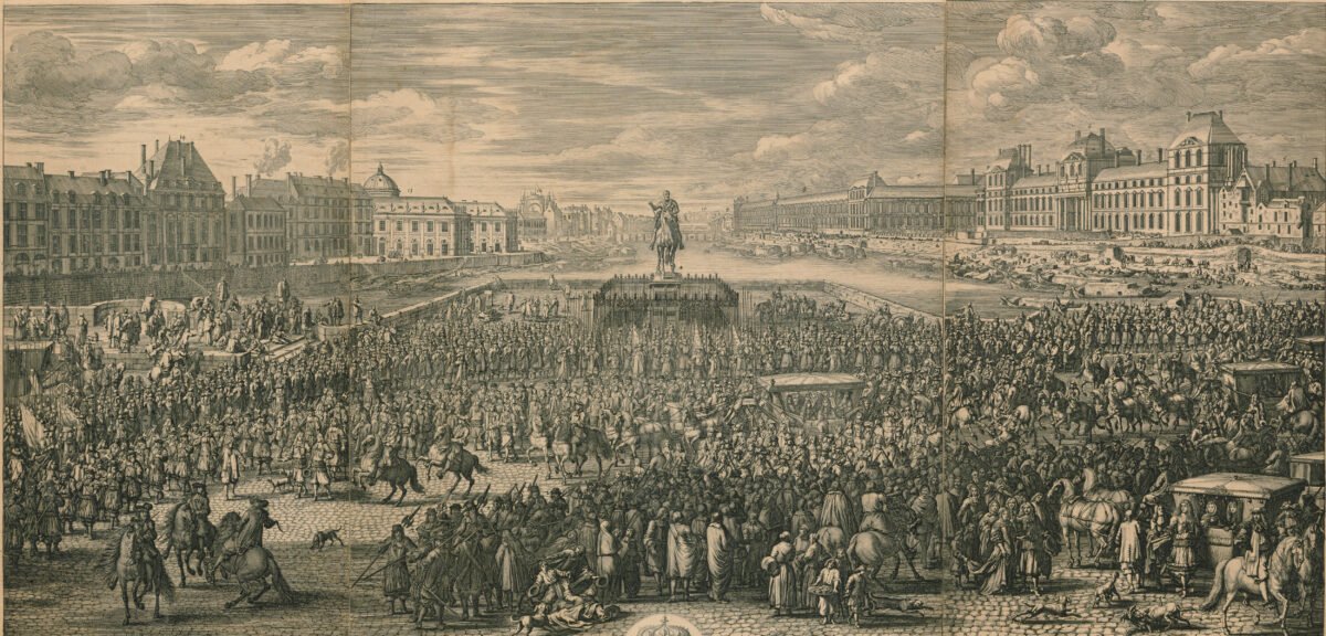 <span class="numbwork">1650</span > <span class="bullwork">•</span > El rey Luis XIV de Francia y su séquito cabalgando por el Pont-Neuf