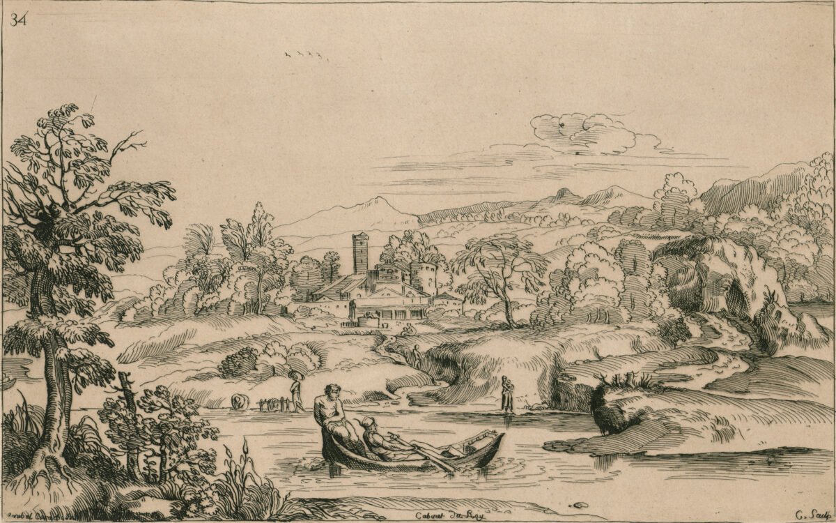 <span class="numbwork">1669</span > <span class="bullwork">•</span > Paisaje con un río y dos hombres en un bote