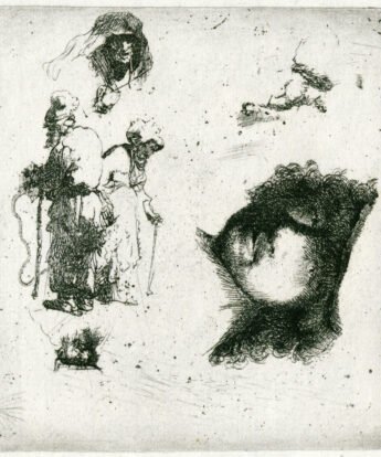 <span class="numbwork">0296</span > <span class="bullwork">•</span > Hoja de estudios (cabeza del artista, una pareja de mendigos, etc.)