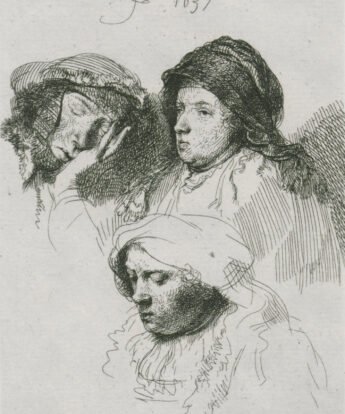 <span class="numbwork">0301</span > <span class="bullwork">•</span > Hoja de estudios (tres cabezas de mujeres una de las cuales duerme)