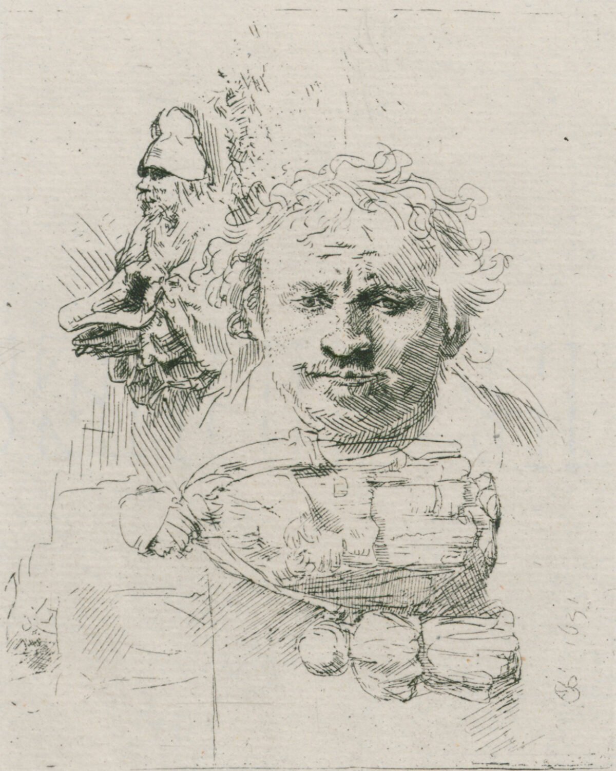 <span class="numbwork">0303</span > <span class="bullwork">•</span > Hoja de estudios (cabeza de Rembrandt, mendigo, mujer y niño)