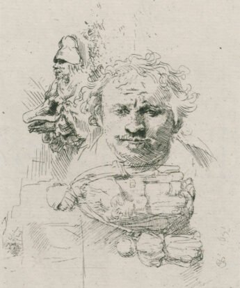 <span class="numbwork">0303</span > <span class="bullwork">•</span > Hoja de estudios (cabeza de Rembrandt, mendigo, mujer y niño)