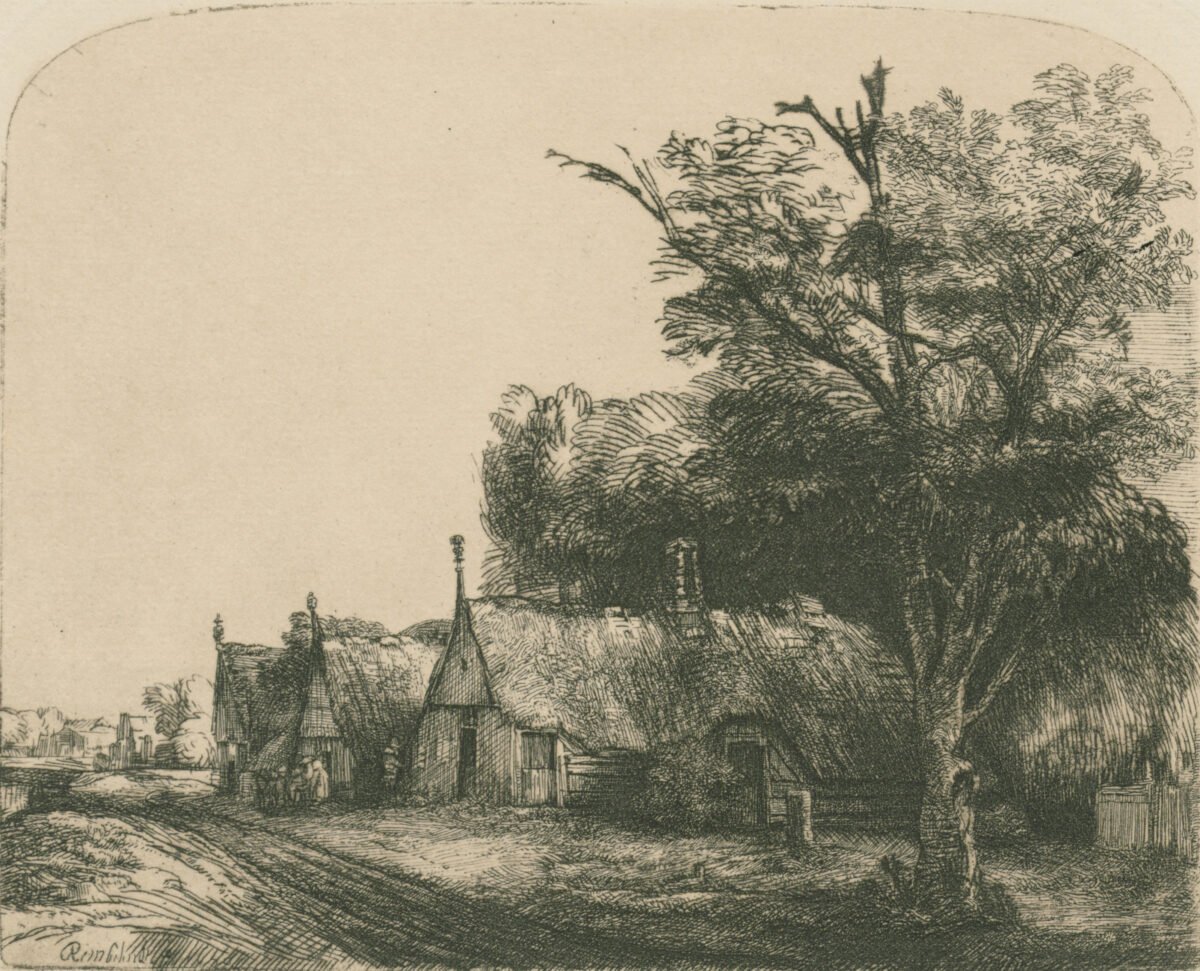 <span class="numbwork">0343</span > <span class="bullwork">•</span > Paisaje con tres cabañas junto a un camino