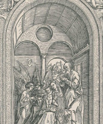 <span class="numbwork">0398</span > <span class="bullwork">•</span > La Sagrada Familia con dos ángeles en el pórtico